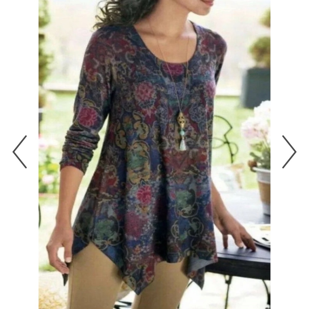 Soft Surroundings Emilie Asymmetrical Hem Floral Tunic Top Small Casual Comfy